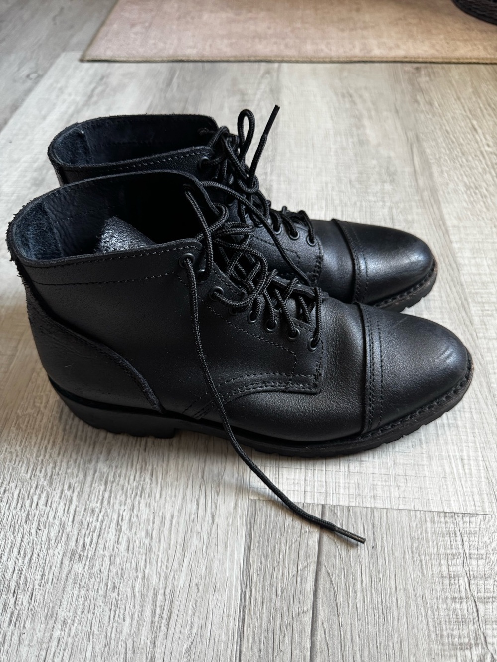 Thursday Boot Company Black Leather Cap-Toe Lace-Up Boots
